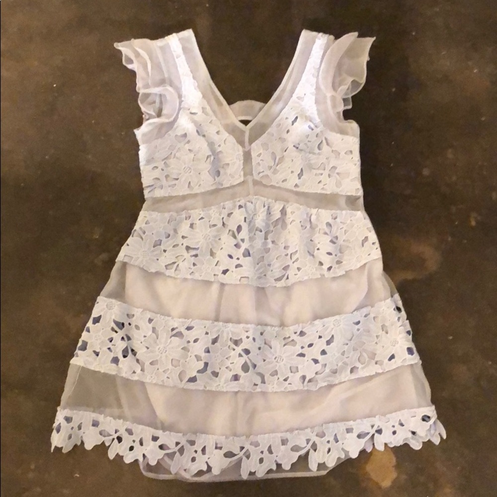 J.O.A. Lace Dress with Ruffled Sleeves